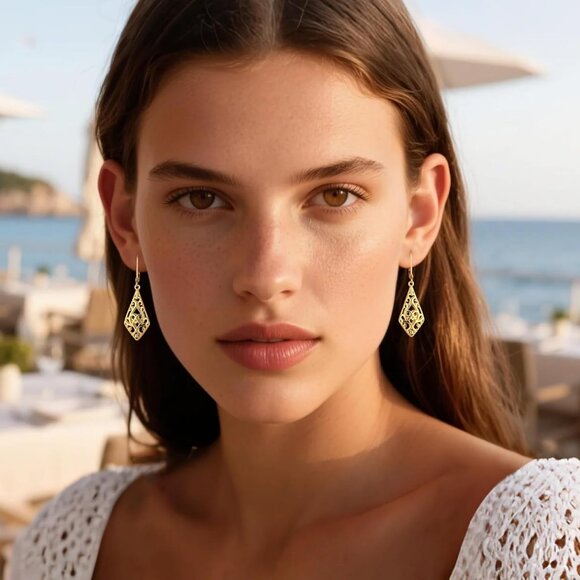 925 Sterling Silver Dangle Earrings for Women 14K Gold Jewelry Special Occasions - Picture 5 of 6